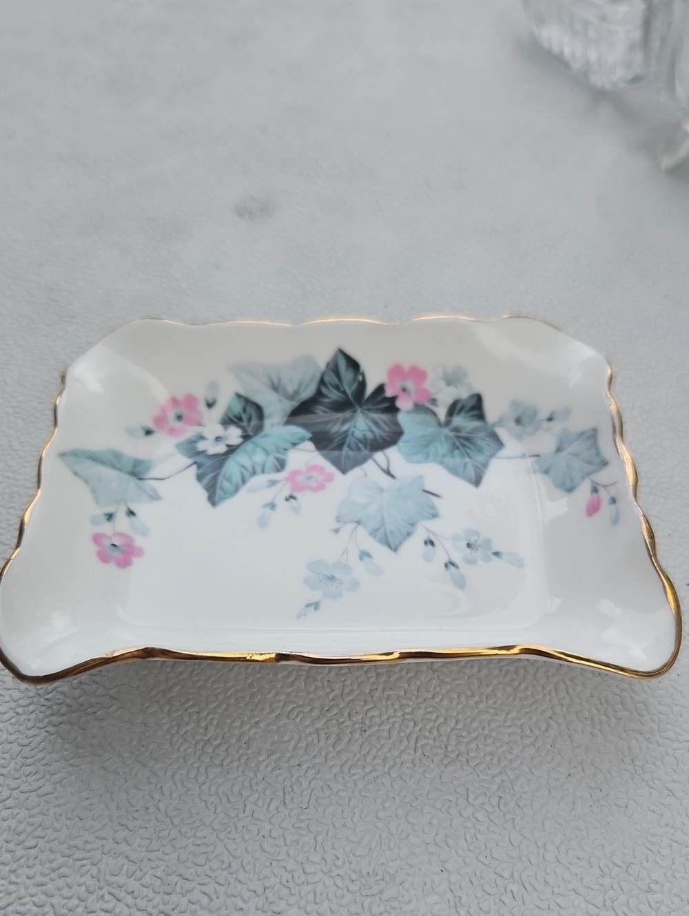 Porcelain Floral Trinket Dish with Gold Trim - White and Pink